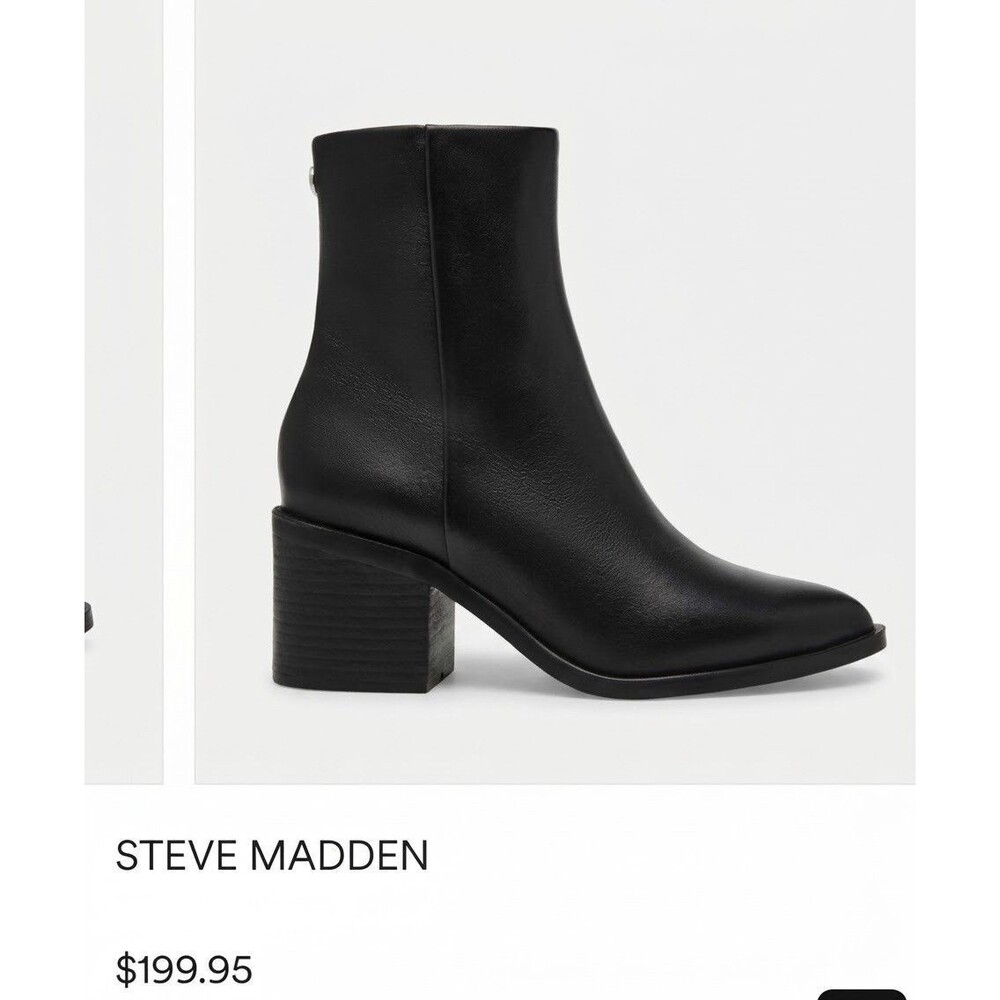 Steve Madden Admirable Black Ankle Boots Size 7M Pointed Toe Block Heel Booties